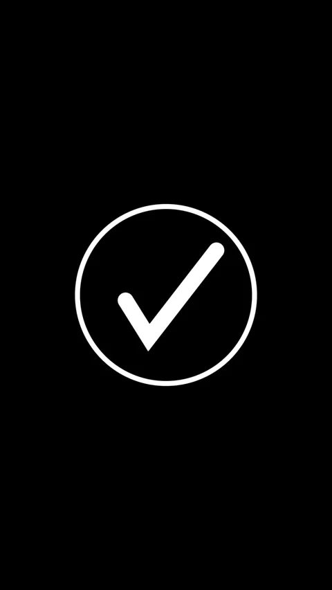 Animated White Check Mark Inside a Circle on a Black Background tick correct Stock Footage 337463303
