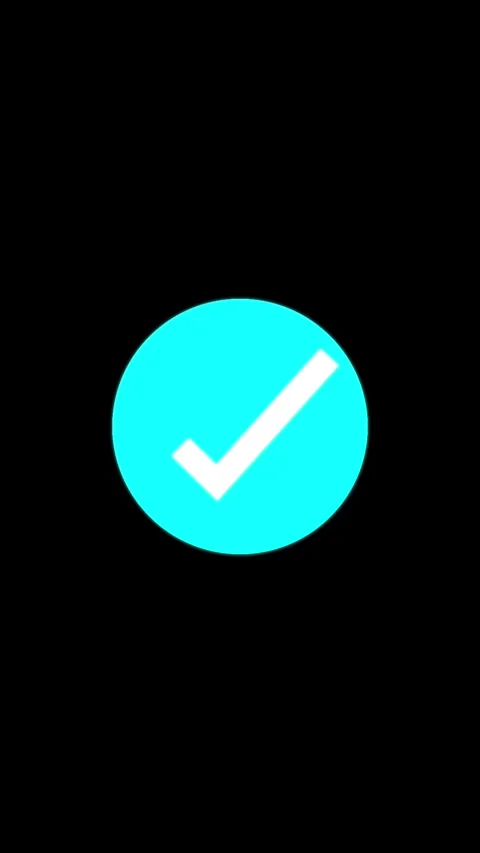 Animated White Check Mark Inside a Bright Cyan Circle on a Black Background.. Stock Footage 337464035