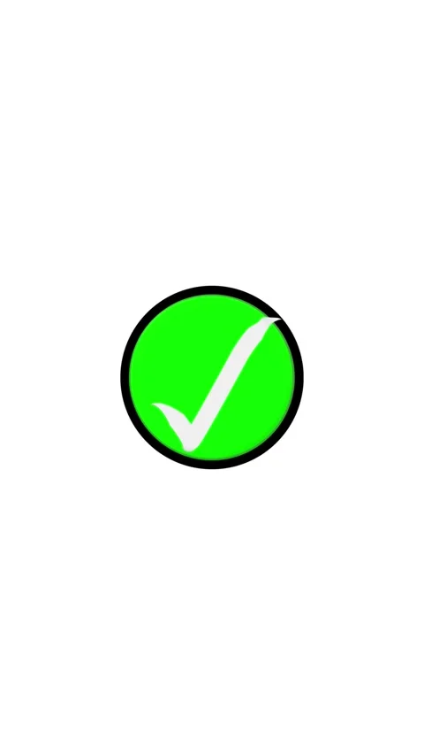 A animated white checkmark symbol inside a bright green circle with a black.. Video stock 344858825