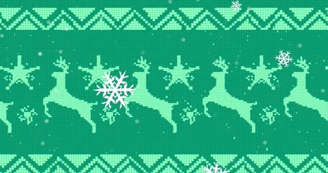 Animated white Christmas pattern with reindeers, stars, and falling snow on Stock Footage 330296838