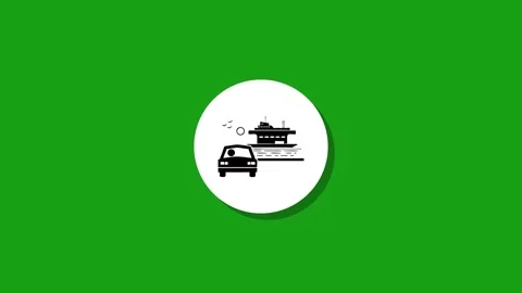 Animated white circle icon transition, showing a car and ferry transportati.. Stock Footage 327762451