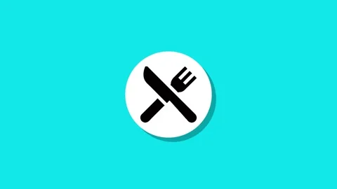 Animated white circle transforms into cutlery icon on cyan background with .. Stock Footage 327762397