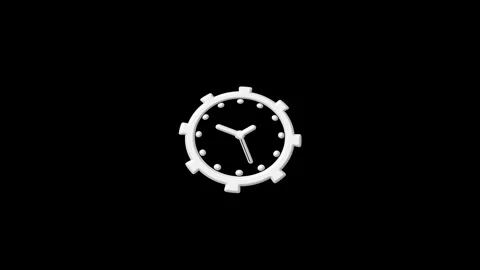Animated White cogwheel 3D Gear- Shaped Clock Face with Hands on Black Back.. Stock Footage 332060475