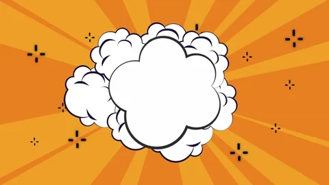 Animated white comic cloud on orange sunburst background with floating cros.. Stock Footage 333807444