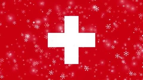 Animated White Cross on Red Background with Falling Snowflakes Stock Footage 339838176