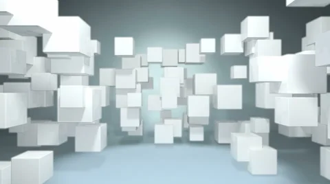 Animated white cube dynamic shake in the space Video stock 49667479