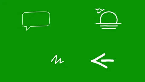 Animated white doodle elements set against green screen background Video stock 346825167