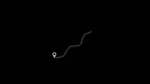 Animated white dotted line tracing path between two location pins on black .. Vídeo Stock 330408451