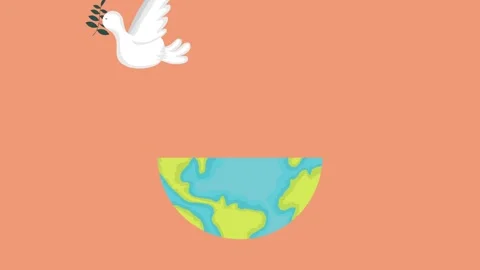 Animated white dove with olive branch flying above earth globe representing.. Stock Footage 338422193
