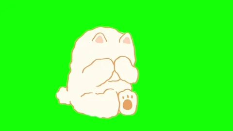Animated white fluffy creature covering eyes against vibrant green background Stock Footage 346040106