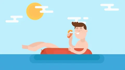 Animated White Guy Drinking Juice In Swimming Pool 動画素材 304963824