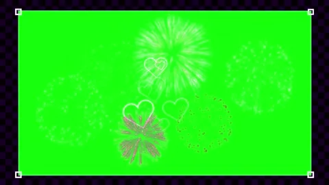 Animated white heart fireworks exploding against vibrant green screen Stock Footage 346037963