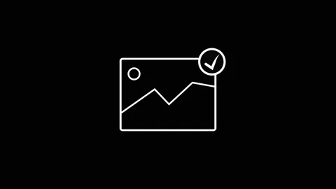 Animated white line art icon of a picture frame with a check mark, Digital .. Stock Footage 332166010