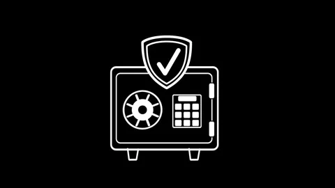 Animated white line icon of a digital safe vault with a security shield Stock Footage 334660750