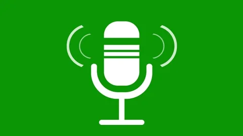 Animated white microphone icon with radiating sound waves on green Stock Footage 339828832