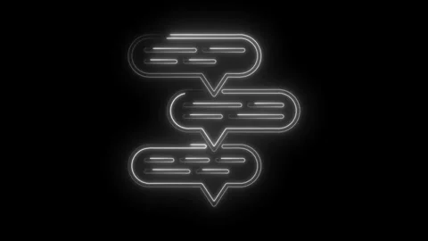 Animated white neon glowing speech bubbles stacked on black background comm.. Stock Footage 314538859