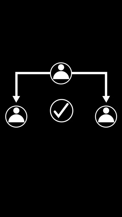 Animated White Organizational Chart with User Icons and Checkmark on Black .. Video stock 344858411