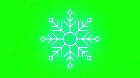 Animated white outline snowflake rotating against vibrant green background with Stockbeeldmateriaal 347481189