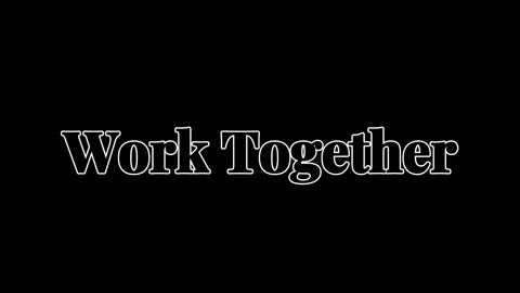 Animated white outlined text phrase work together moving across black screen Stock Footage 344714599