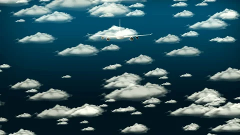 Animated white plane flies through the sky. Concept of travel. Stock Footage 200779414