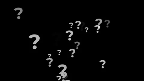 Animated white question marks moving forward on black background. Concept of Stock Footage 314798854