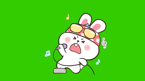 Animated White Rabbit Holding a Microphone Singing Green Screen Stock Footage 282782459