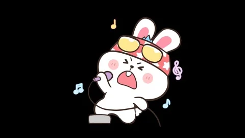 Animated White Rabbit Holding a Microphone Singing Transparent Background Видео 282782560