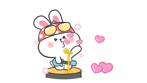 Animated White Rabbit Singing and Blowing Kisses to Fans on Stage Stock Footage 282782485