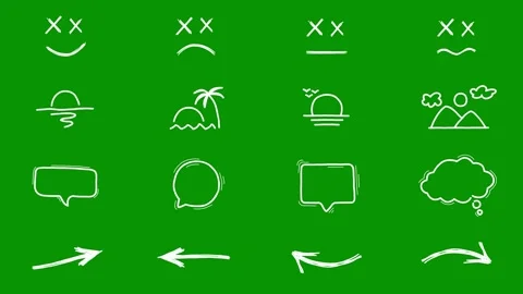 Animated white scribble items grouped on pure green screen. This massive Vídeo Stock 346825877