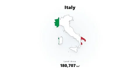 Animated white silhouette map of Italy with flag color regions, subtle radial Stock Footage 345647342