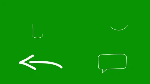 Animated white sketch elements isolated on pure chromkey green screen Video stock 346825236