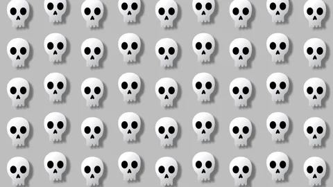 Animated White Skull Pattern Moving on Gray Background Seamless Loop Hallow.. Stock Footage 345041936