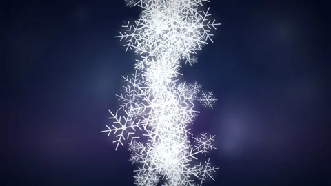 Animated white snowflakes falling in a vertical stream over a dark purple Stock Footage 345427398