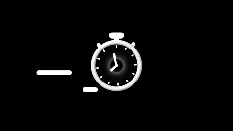 Animated White Stopwatch Icon with Motion Lines on Black Background timer tim Stock Footage 332060382