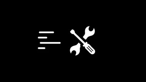 Animated white wrench and screwdriver icon with speed lines on black backgr.. Stock Footage 346497502