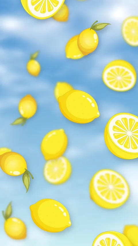 Animated Whole and Sliced Lemons Falling Against a Blue Sky Stock Footage 345041276