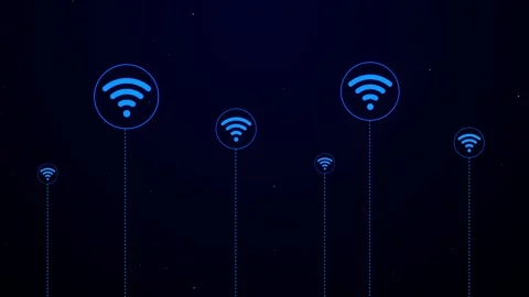 Animated Wi-Fi Signals in Space - Multiple Blue Wireless Connection Icon Vídeo Stock 312160571