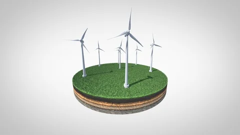 Animated Wind Farm, Loopable 360 Degree Orbit with Separate Alpha Stock Footage 117859207