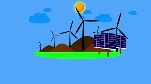 Animated wind turbine concept. wind cloud and sun animation, eco city using.. Stock Footage 263873535