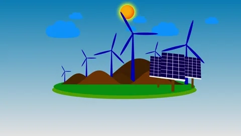 Animated wind turbine concept. wind cloud and sun animation, eco city using.. Stock Footage 263873540