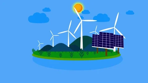 Animated wind turbine concept. wind cloud and sun animation, eco city using.. Stock Footage 263873547