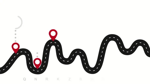 Animated winding route with map pointers Stock Footage 201481805