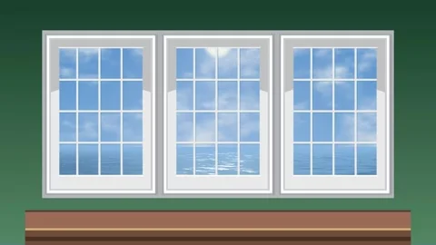 Animated Window View of Sunny Blue Sky and Calm Ocean Water Stock Footage 345308317