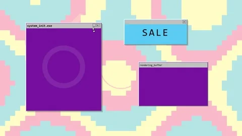Animated windows opening with sale text on pixel pattern background Stock Footage 346157758