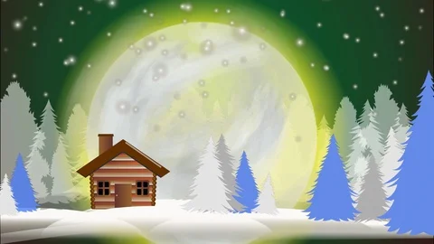 Animated winter on green background with big moon Stock Footage 122023150