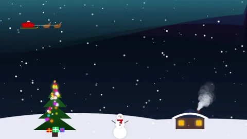 Animated winter landscape featuring decorated Christmas tree, snowman, cozy.. Stock Footage 342723376