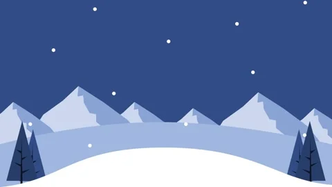 Animated winter landscape with snowfall and mountains under starry night sk.. Stock Footage 333354378