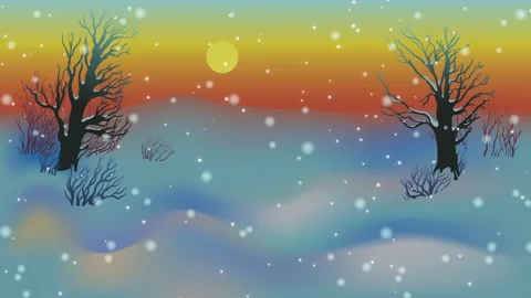 Animated winter sunset landscape. Stock Footage 151820857