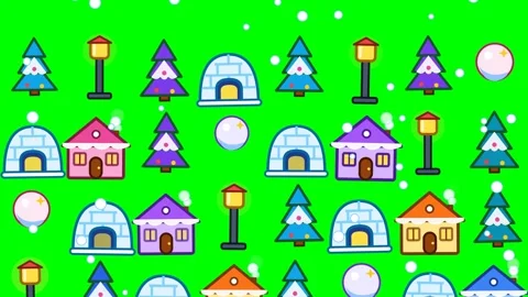 Animated Winter Village Pattern with Falling Snow Stock Footage 348191849