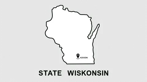 Animated Wisconsin State of USA with pointer in city Madison. Alpha channel. Stock Footage 170787833